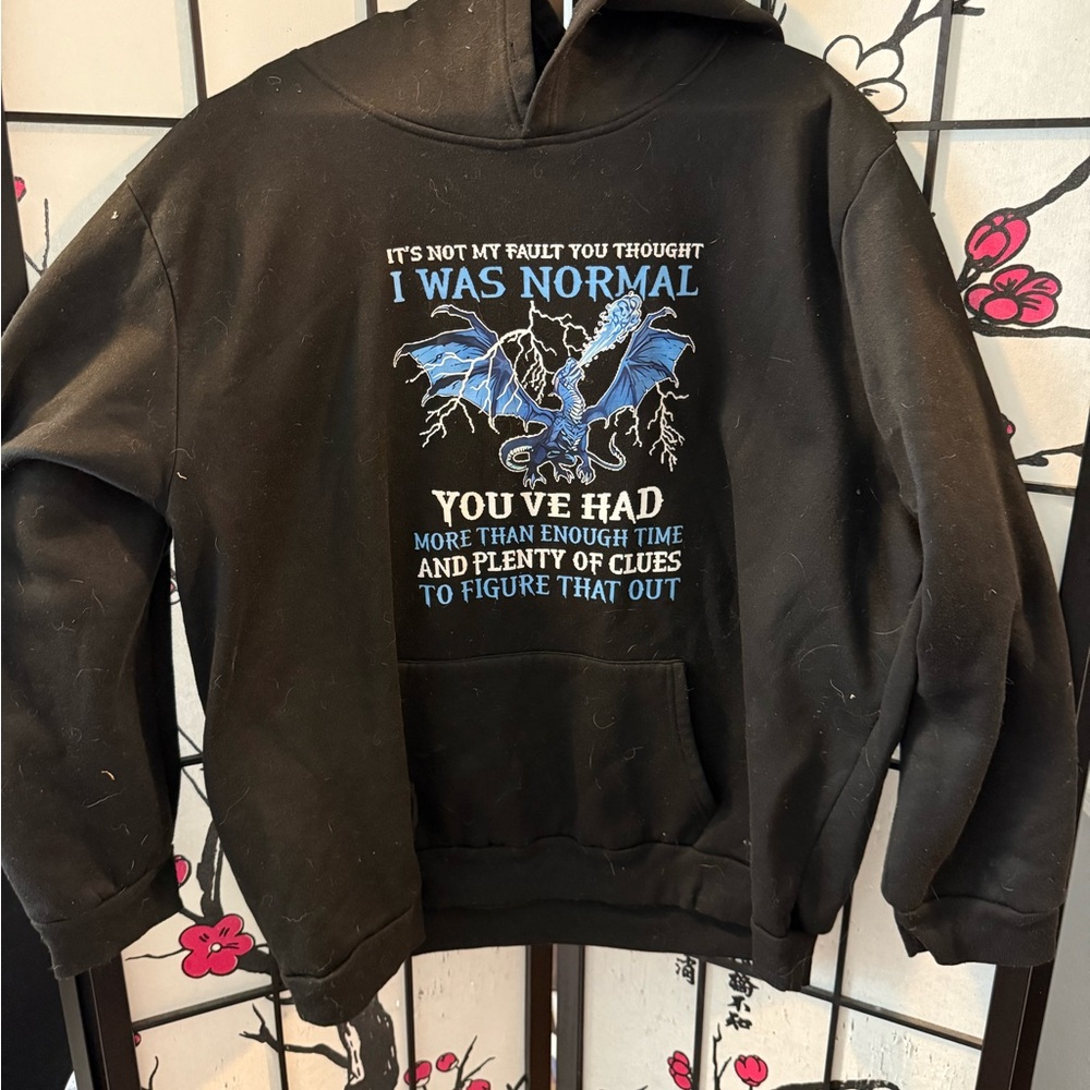 Black Hoodie with Blue Dragon Graphic